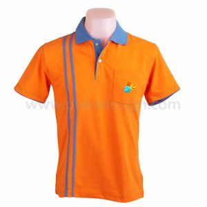 เสื้อโปโล สีส้ม แถบม่วงฟ้า