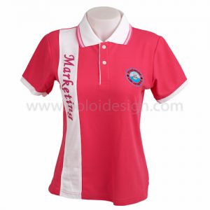 เสื้อโปโล สีชมพู ตัดต่อด้านหน้าสีขาว พร้อมปักคำว่าMarketing